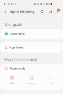 Screenshot of an Android phone showing the Digital Wellbeing options