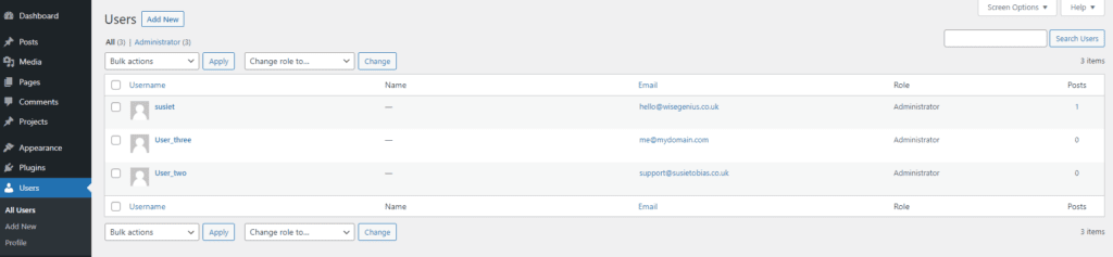The Users screen in the WordPress Dashboard