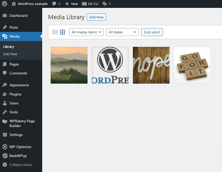 Example of a WordPress media library