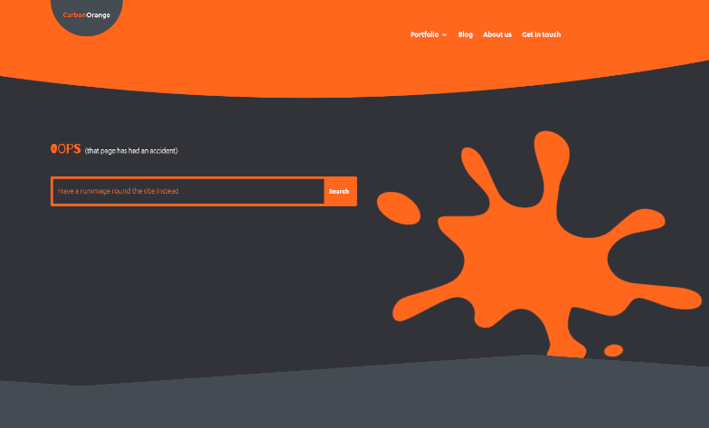 Screenshot of Carbon Orange's 404 page