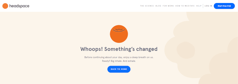 Screenshot of Headspace 404 page