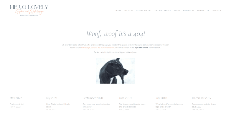 Screenshot of Hello Lovely's 404 page