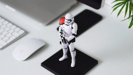 Star Wars Stormtropper figurine on a desk